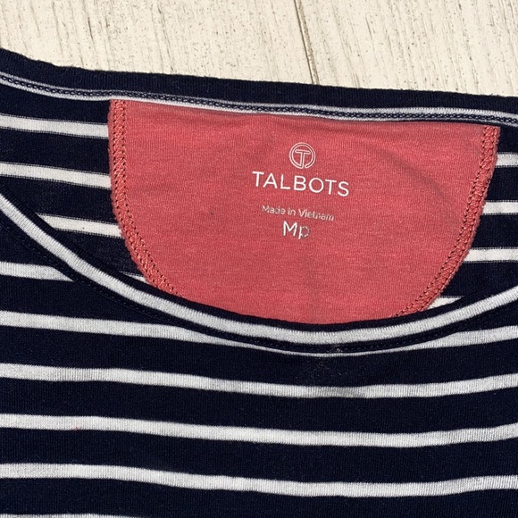Talbots Navy & white striped 3/4 length sleeve top - Picture 3 of 5